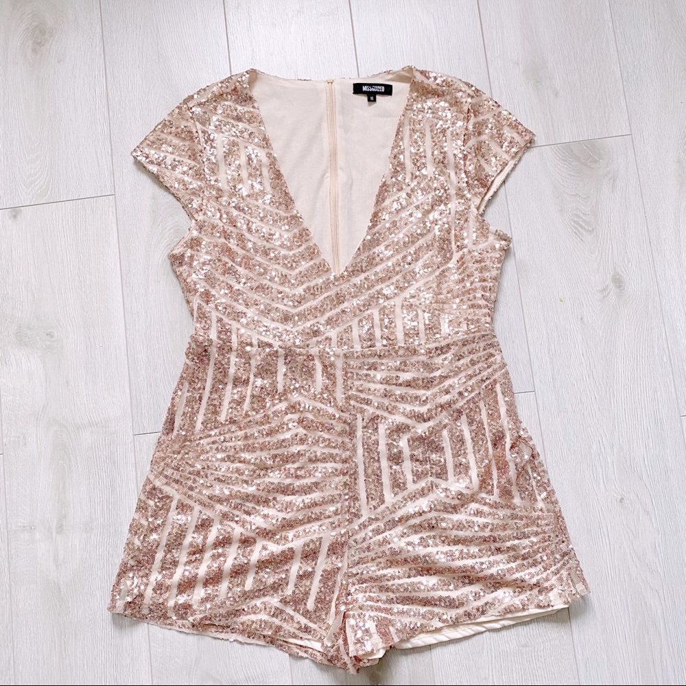 Champagne Deep V Sequin Romper